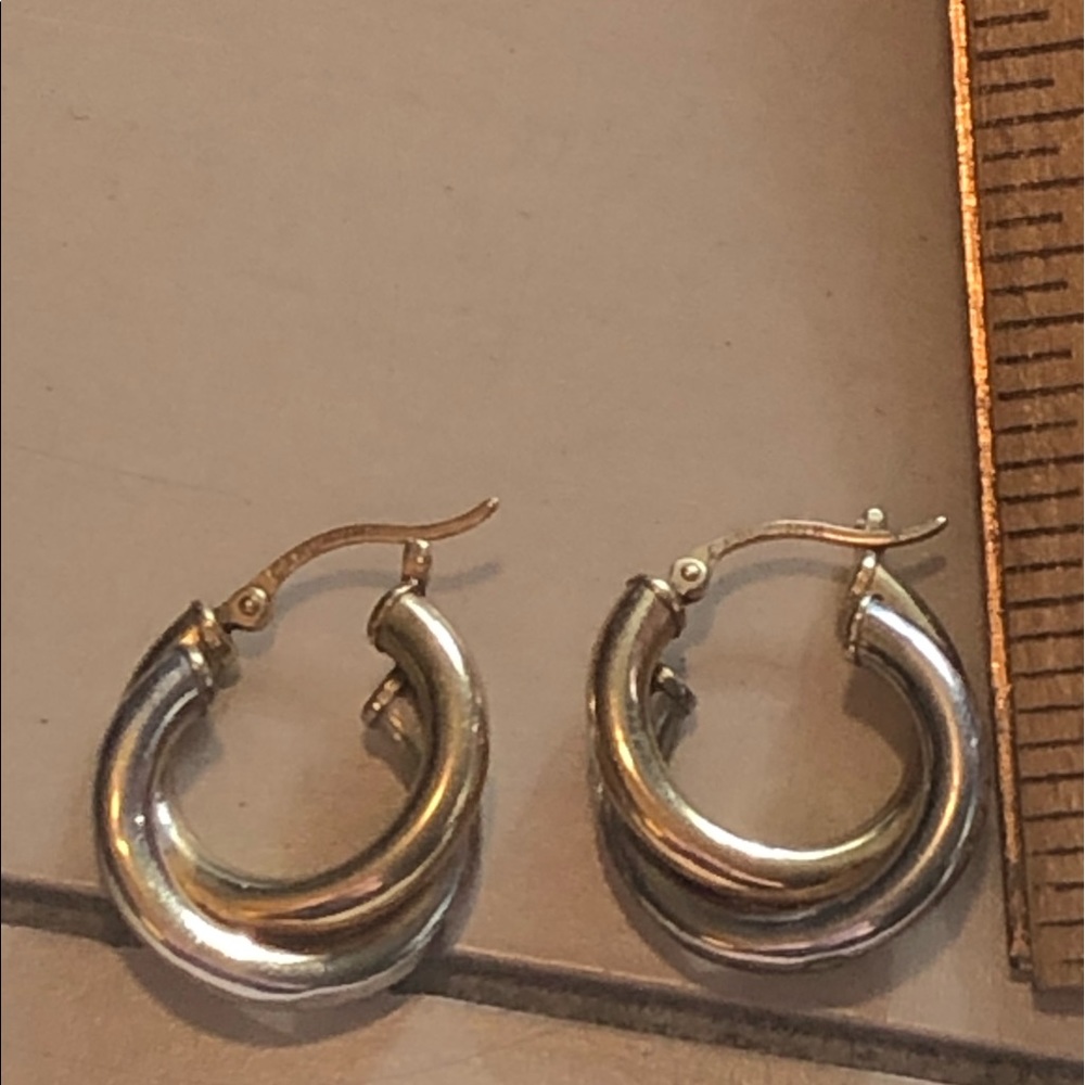 Two toned 14k gold hoop earrings